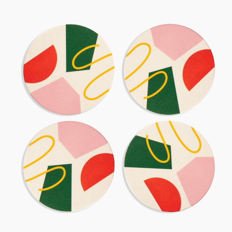 media image for Bamboo Coasters Abstract Set in Various Colors 23