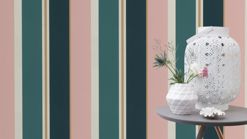 media image for Pink & Teal Bold Varied Stripe Wallpaper by Walls Republic 287