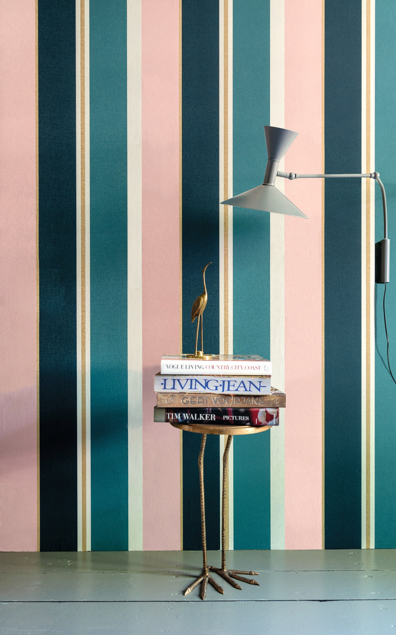 media image for Pink & Teal Bold Varied Stripe Wallpaper by Walls Republic 222