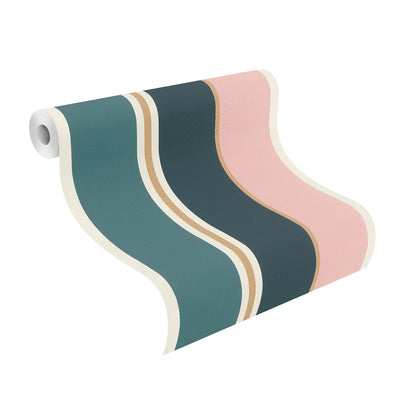 product image for Pink & Teal Bold Varied Stripe Wallpaper by Walls Republic 90