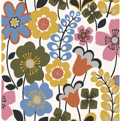 product image of sample piper floral wallpaper in multicolor from the bluebell collection by brewster home fashions 1 525