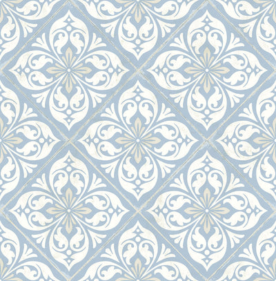 product image of sample plumosa tile wallpaper in carolina blue and arrowroot from the luxe retreat collection by seabrook wallcoverings 1 547