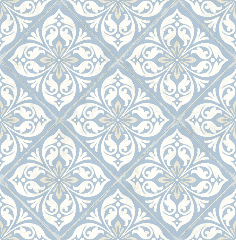 media image for sample plumosa tile wallpaper in carolina blue and arrowroot from the luxe retreat collection by seabrook wallcoverings 1 278