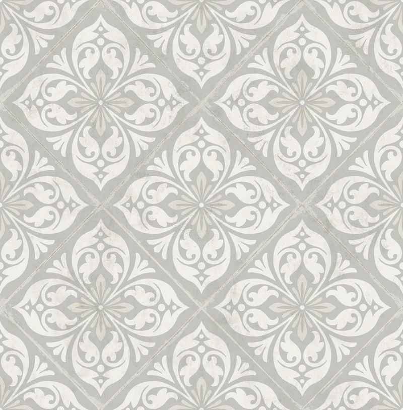 media image for Plumosa Tile Wallpaper in Cove Grey and Silver from the Luxe Retreat Collection by Seabrook Wallcoverings 286