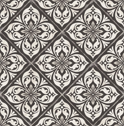 product image of sample plumosa tile wallpaper in ebony and silver from the luxe retreat collection by seabrook wallcoverings 1 594
