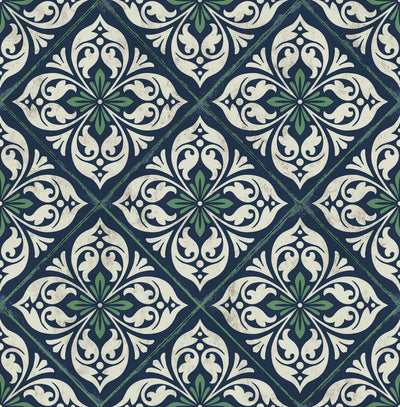 product image for Plumosa Tile Wallpaper in Midnight Blue and Spearmint from the Luxe Retreat Collection by Seabrook Wallcoverings 77