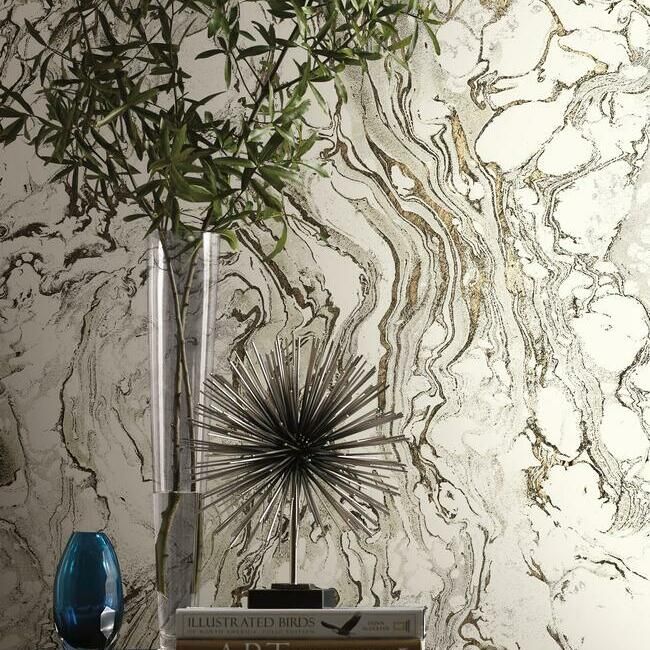 media image for Polished Marble Wallpaper in Black and White from the Ronald Redding 24 Karat Collection by York Wallcoverings 253
