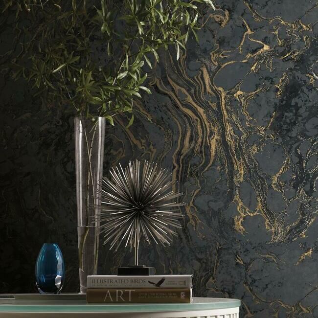 media image for Polished Marble Wallpaper in Black from the Ronald Redding 24 Karat Collection by York Wallcoverings 240