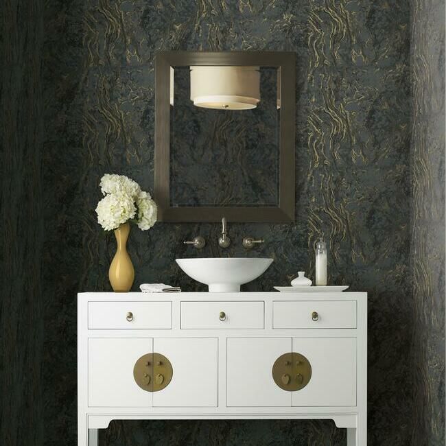media image for Polished Marble Wallpaper in Black from the Ronald Redding 24 Karat Collection by York Wallcoverings 225