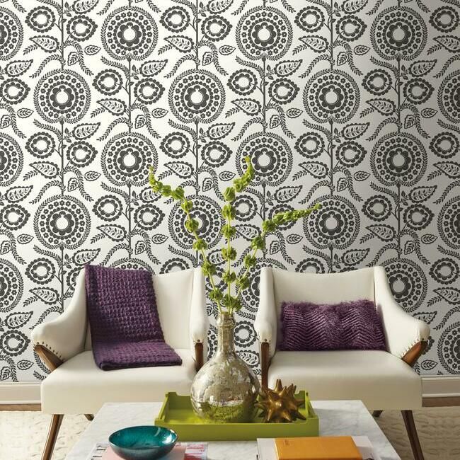 media image for Pomegranate Bloom Wallpaper in Black and White from the Silhouettes Collection by York Wallcoverings 253