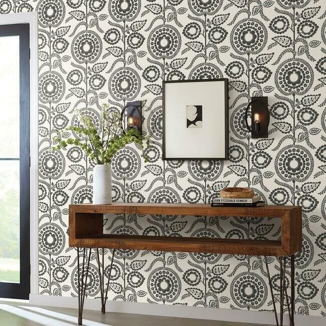 media image for Pomegranate Bloom Wallpaper in Black and White from the Silhouettes Collection by York Wallcoverings 250