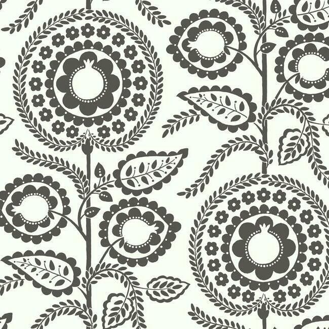 media image for sample pomegranate bloom wallpaper in black and white from the silhouettes collection by york wallcoverings 1 21