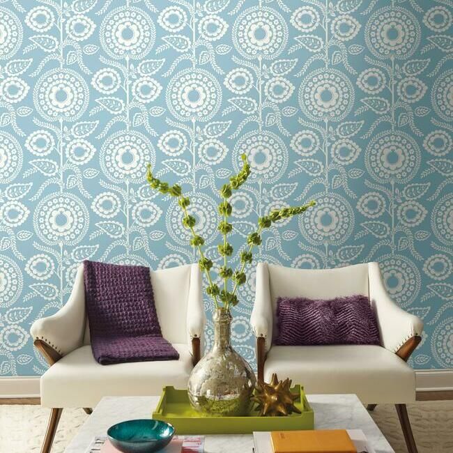media image for Pomegranate Bloom Wallpaper in Blue from the Silhouettes Collection by York Wallcoverings 267