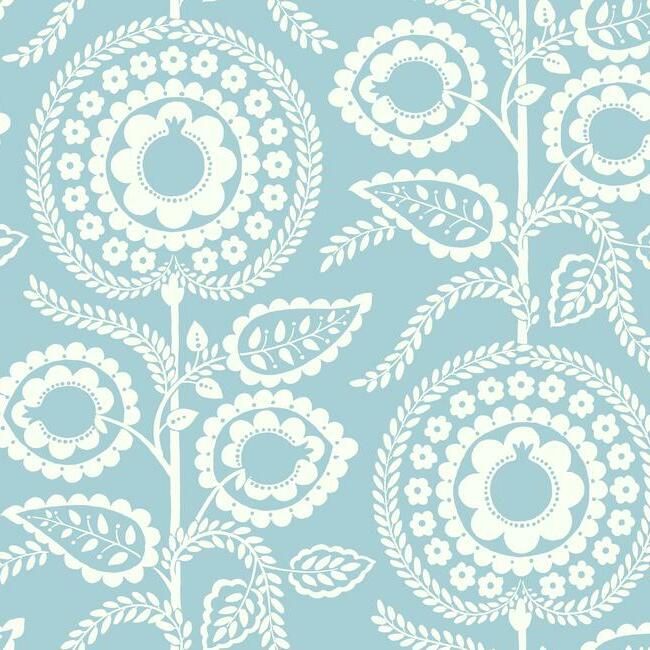 media image for sample pomegranate bloom wallpaper in blue from the silhouettes collection by york wallcoverings 1 238
