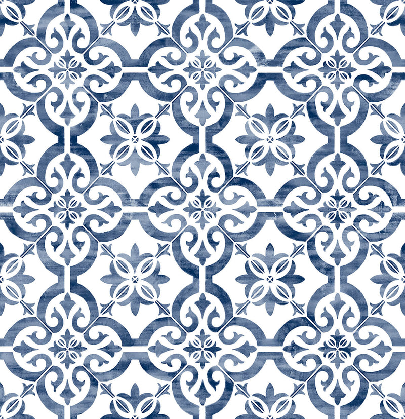 media image for sample porto tile peel and stick wallpaper in riviera blue from the luxe haven collection by lillian august 1 226