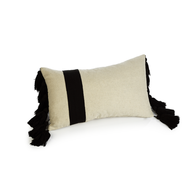 product image of Positano Black Embroidered Throw Pillow with Tassels in Various Sizes 547