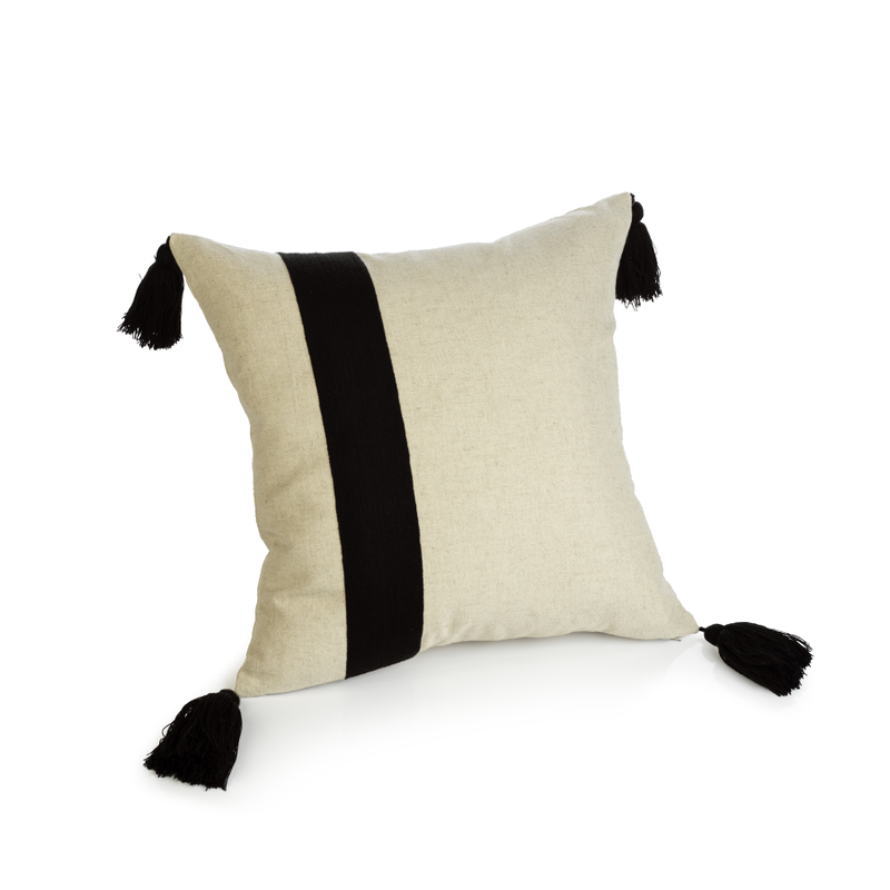 media image for Positano Black Embroidered Throw Pillow with Tassels in Various Sizes 227