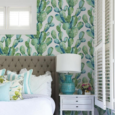 product image for Prickly Pear Cactus Peel & Stick Wallpaper in Blue by RoomMates for York Wallcoverings 87