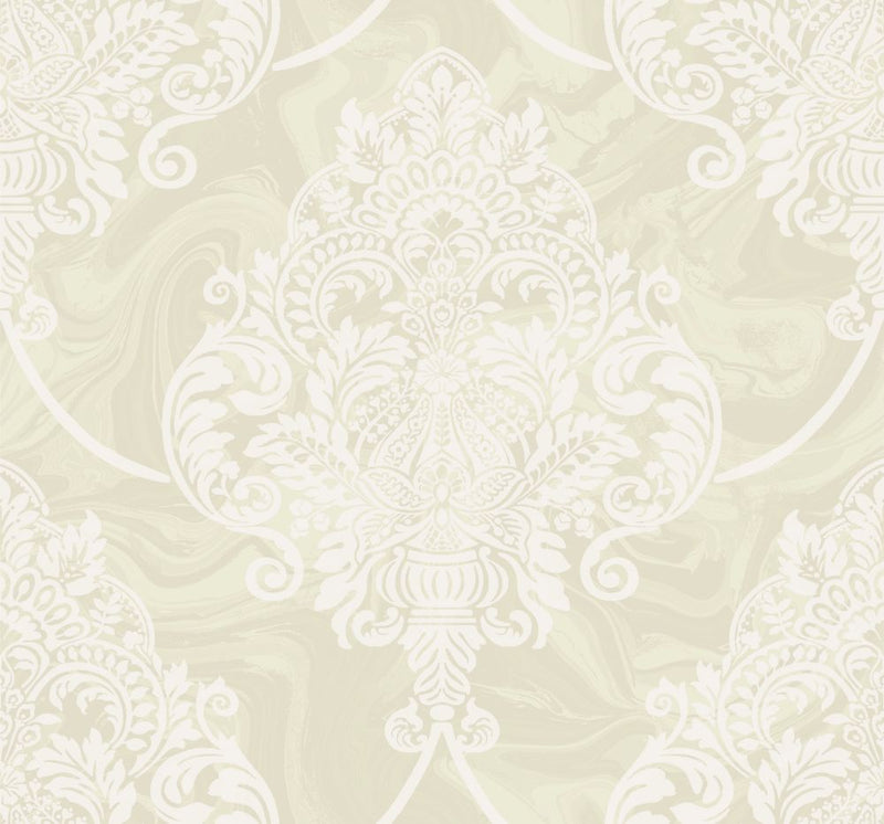 media image for Puff Damask Wallpaper in Metallic and Off-White from the Casa Blanca II Collection by Seabrook Wallcoverings 236