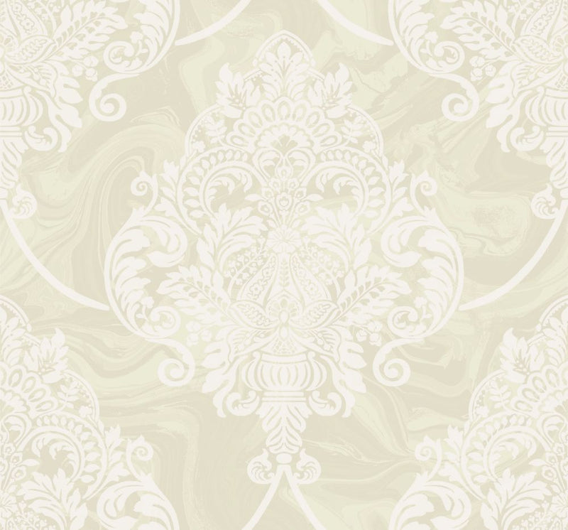 media image for sample puff damask wallpaper in metallic and off white from the casa blanca ii collection by seabrook wallcoverings 1 231