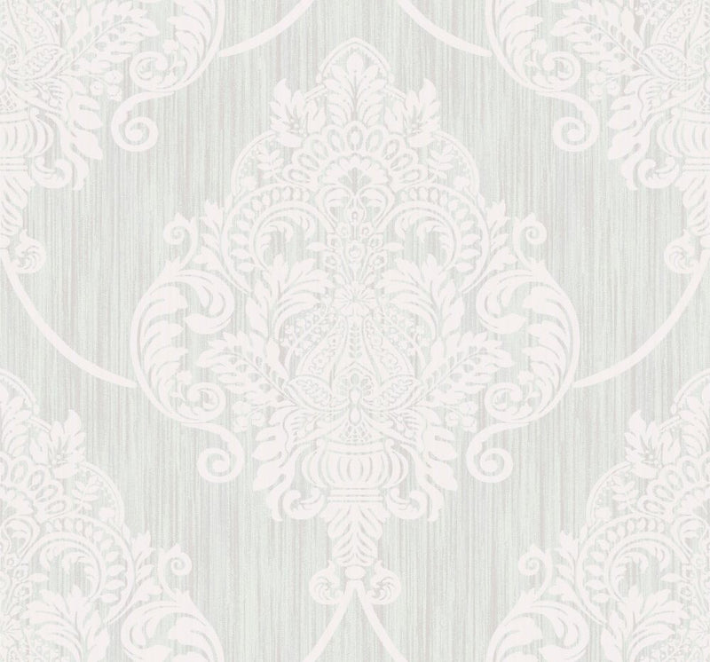 media image for Puff Damask Wallpaper in Silver Glitter and Ivory from the Casa Blanca II Collection by Seabrook Wallcoverings 24