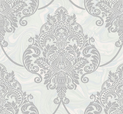 product image for Puff Damask Wallpaper in Silver Glitter and Off-White from the Casa Blanca II Collection by Seabrook Wallcoverings 72