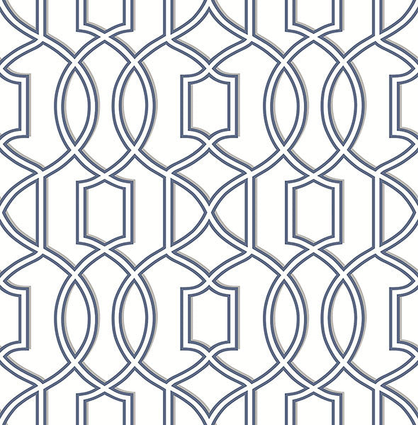 media image for sample quantum blue trellis wallpaper from the symetrie collection by brewster home fashions 1 27