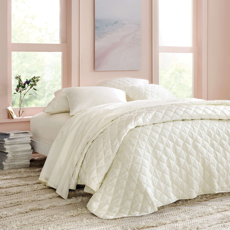 media image for quilted silken solid ivory coverlet by annie selke pc1010 fq 4 20