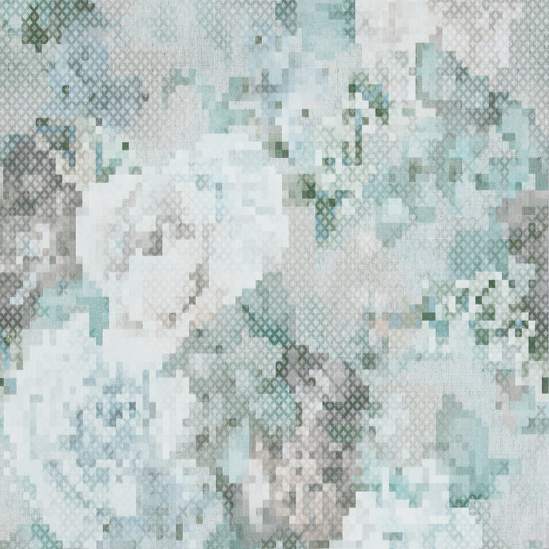 media image for sample geometric pixelated floral blue and grey wallpaper by walls republic 1 21