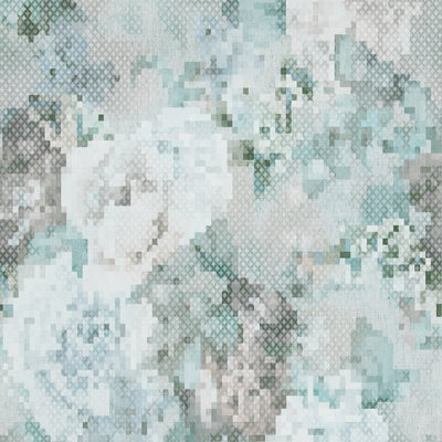 product image of Geometric Pixelated Floral Blue and Grey Wallpaper by Walls Republic 521