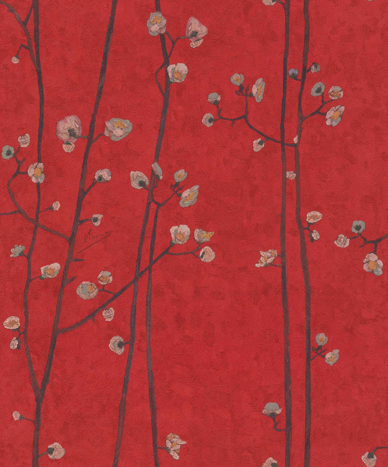 media image for Plum Branches Bright Red Wallpaper by Walls Republic 293