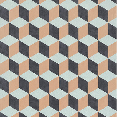 product image of 3-Dimensional Bold Cube Blue and Peach Wallpaper by Walls Republic 53