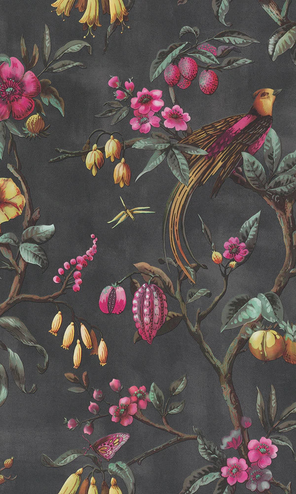 media image for Tropical Floral Branches Charcoal Wallpaper by Walls Republic 248