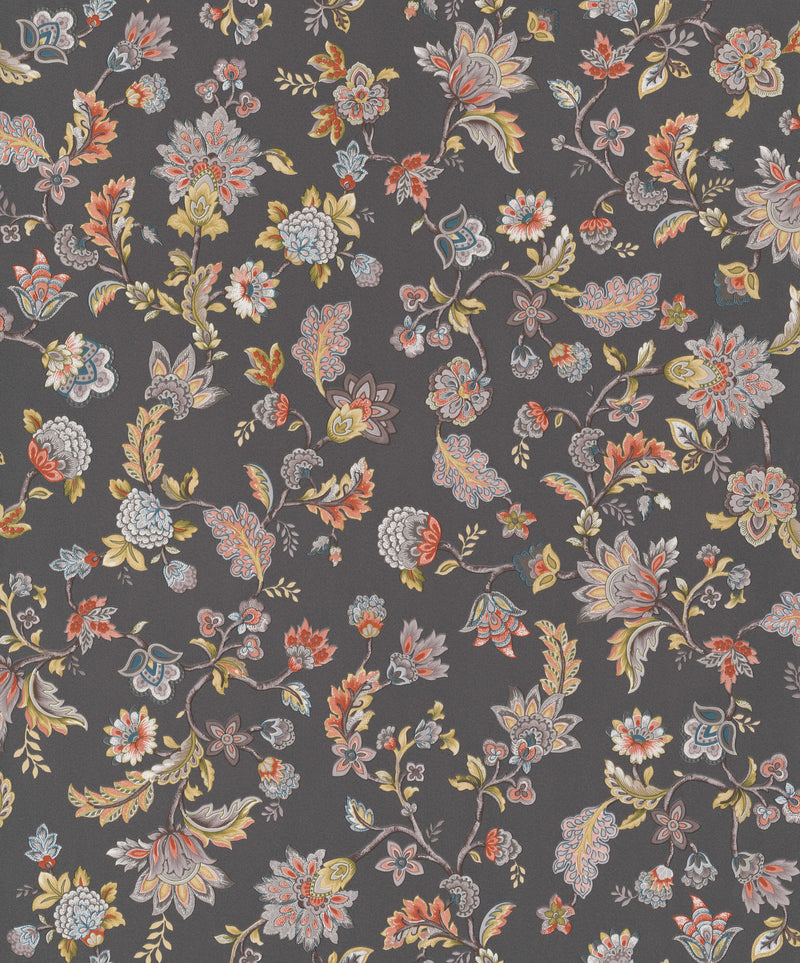 media image for Vintage Paisley Blossoms Charcoal Wallpaper by Walls Republic 235
