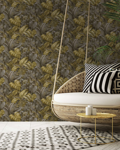 product image for Thick Jungle Foliage Ochre Wallpaper by Walls Republic 23