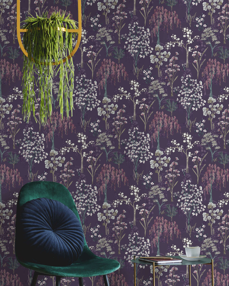media image for Whimsical Botanicals Purple Wallpaper by Walls Republic 24
