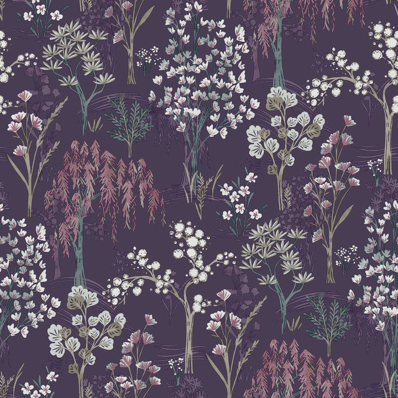 media image for Whimsical Botanicals Purple Wallpaper by Walls Republic 290