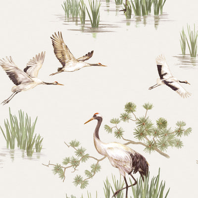 product image of Cranes in Water White Wallpaper by Walls Republic 572