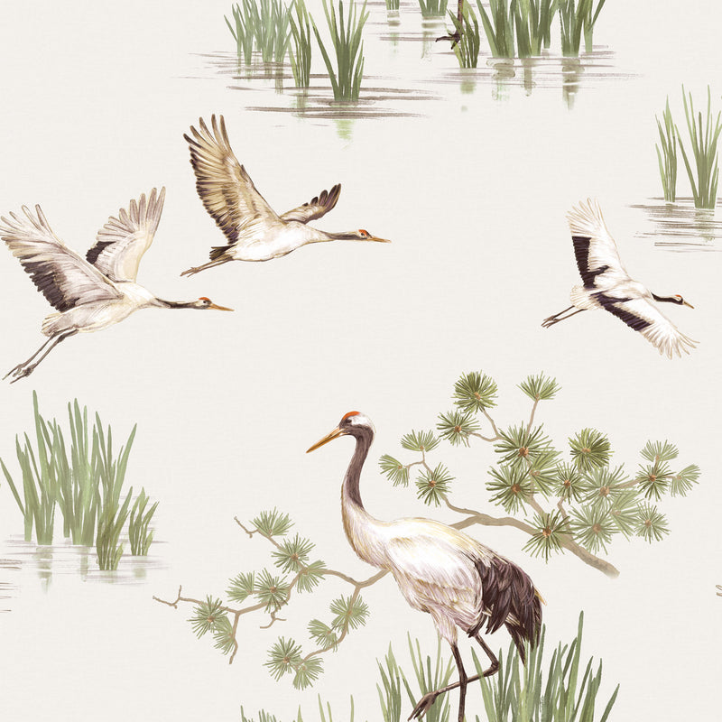 media image for sample cranes in water white wallpaper by walls republic 1 277