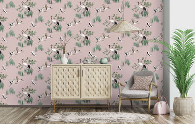 product image for Cranes in Water Pink Wallpaper by Walls Republic 20