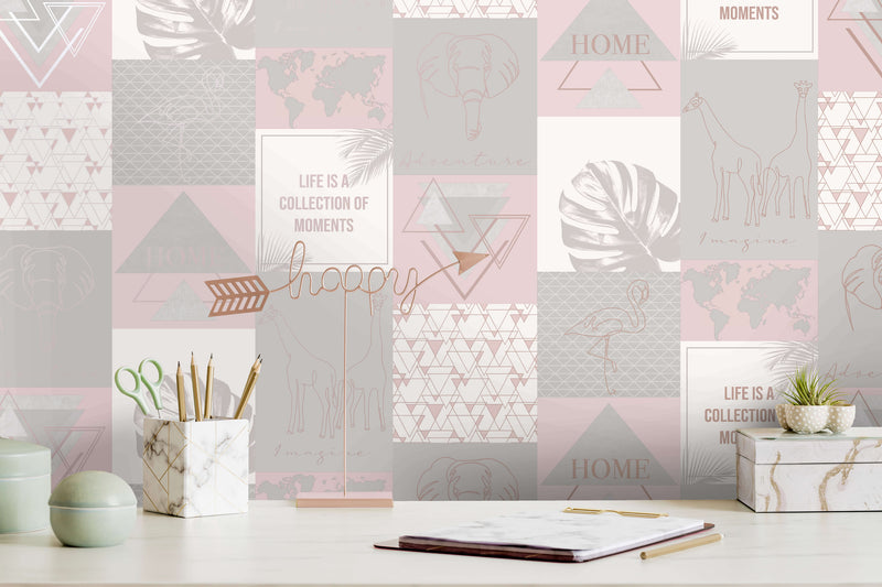 media image for Metallic Collage Pink and Grey Wallpaper by Walls Republic 215