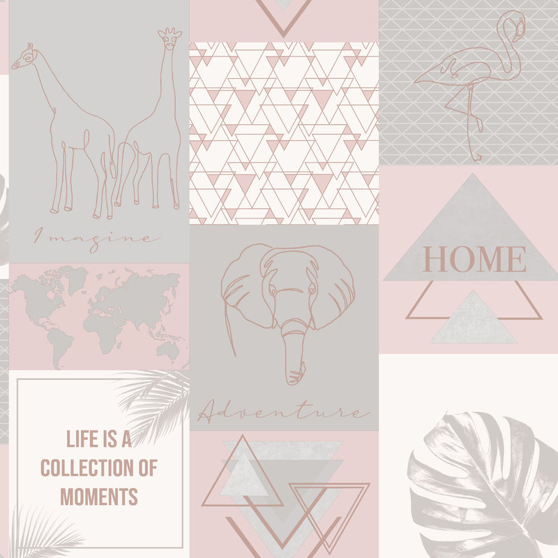 media image for sample metallic collage pink and grey wallpaper by walls republic 1 224