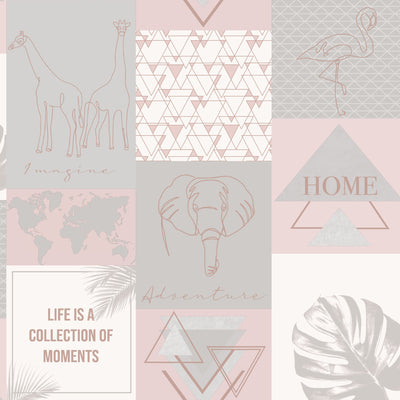product image of Metallic Collage Pink and Grey Wallpaper by Walls Republic 510