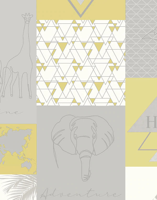 media image for sample metallic collage yellow and grey wallpaper by walls republic 1 214