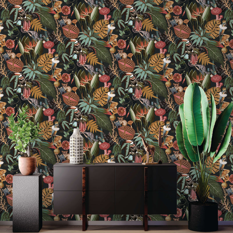 media image for A Tropical Soiree Charcoal Botanical Wallpaper by Walls Republic 274