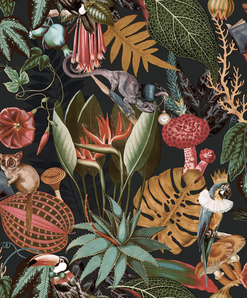 media image for sample a tropical soiree charcoal botanical wallpaper by walls republic 1 253