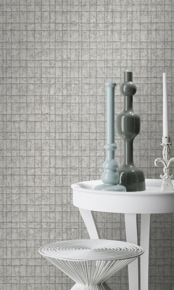 media image for Weathered Grid Grey Wallpaper by Walls Republic 25