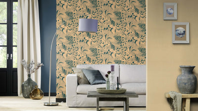 product image for Illustrated Peacocks Gold and Teal Wallpaper by Walls Republic 80