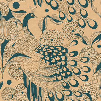product image of Illustrated Peacocks Gold and Teal Wallpaper by Walls Republic 59