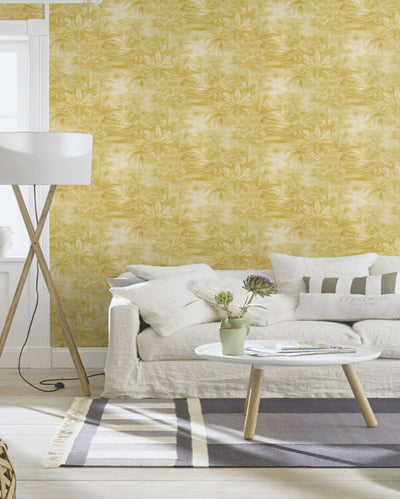 product image for Metallic Tropical Print Yellow Wallpaper by Walls Republic 3